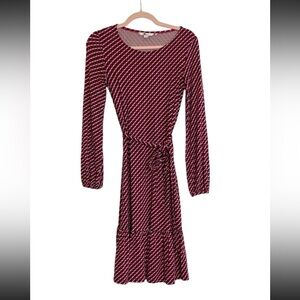 Boden Knit Dress Long Sleeve Red Black Geometric Pattern Womens Size US 2